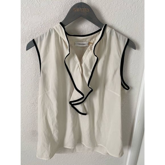 Calvin Klein White Sleeveless Blouse Large